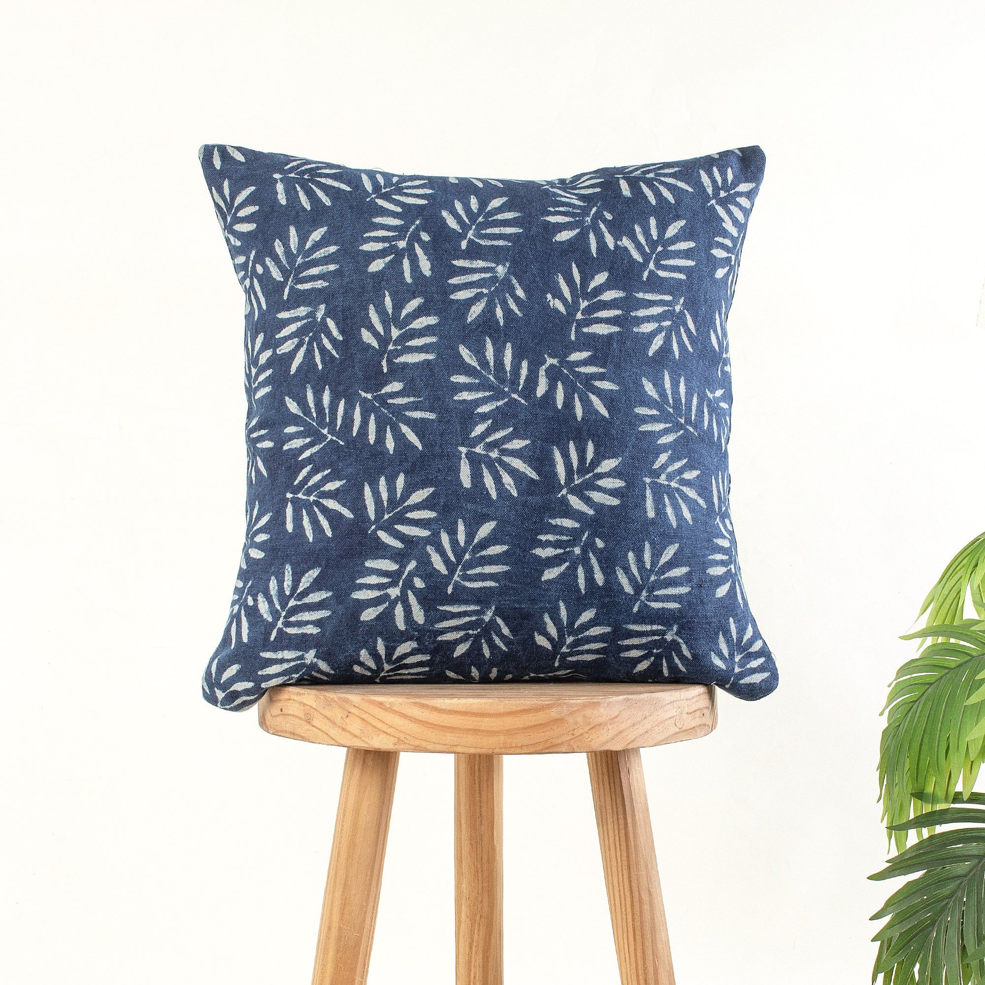 Luxury Hand Block Print Indigo Canvas Cushion Cover